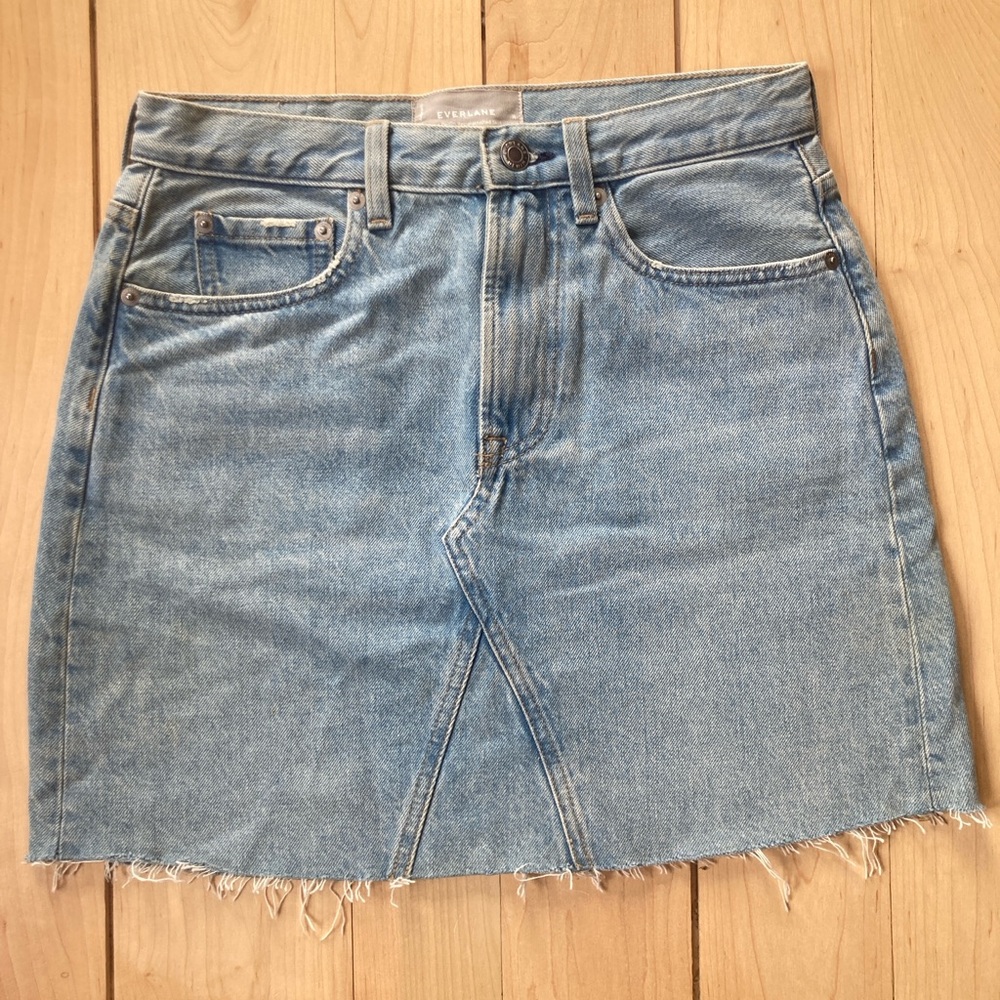 Everlane Light Blue Denim Mini Skirt with Raw Hem